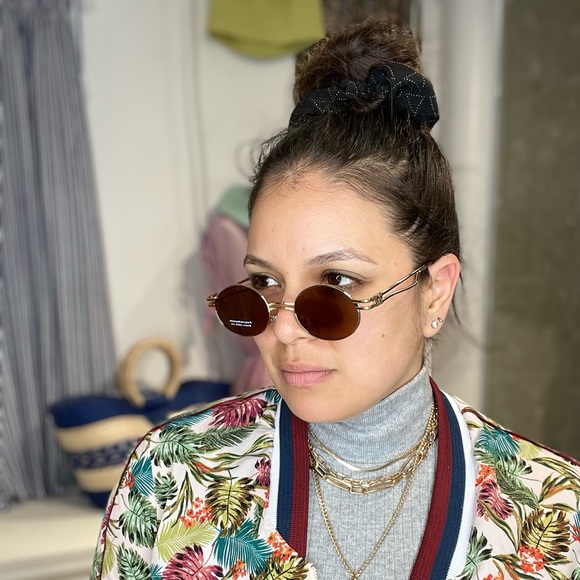 Brown lenses round gold frame double bridge nose small round sunglass - Picture 1 of 4